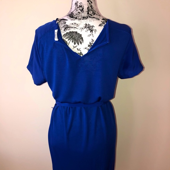 MARCS Cobalt Blue Dress 100% Silk Pullover Shift Tie Waist High Low Skirt Size M - Picture 8 of 16